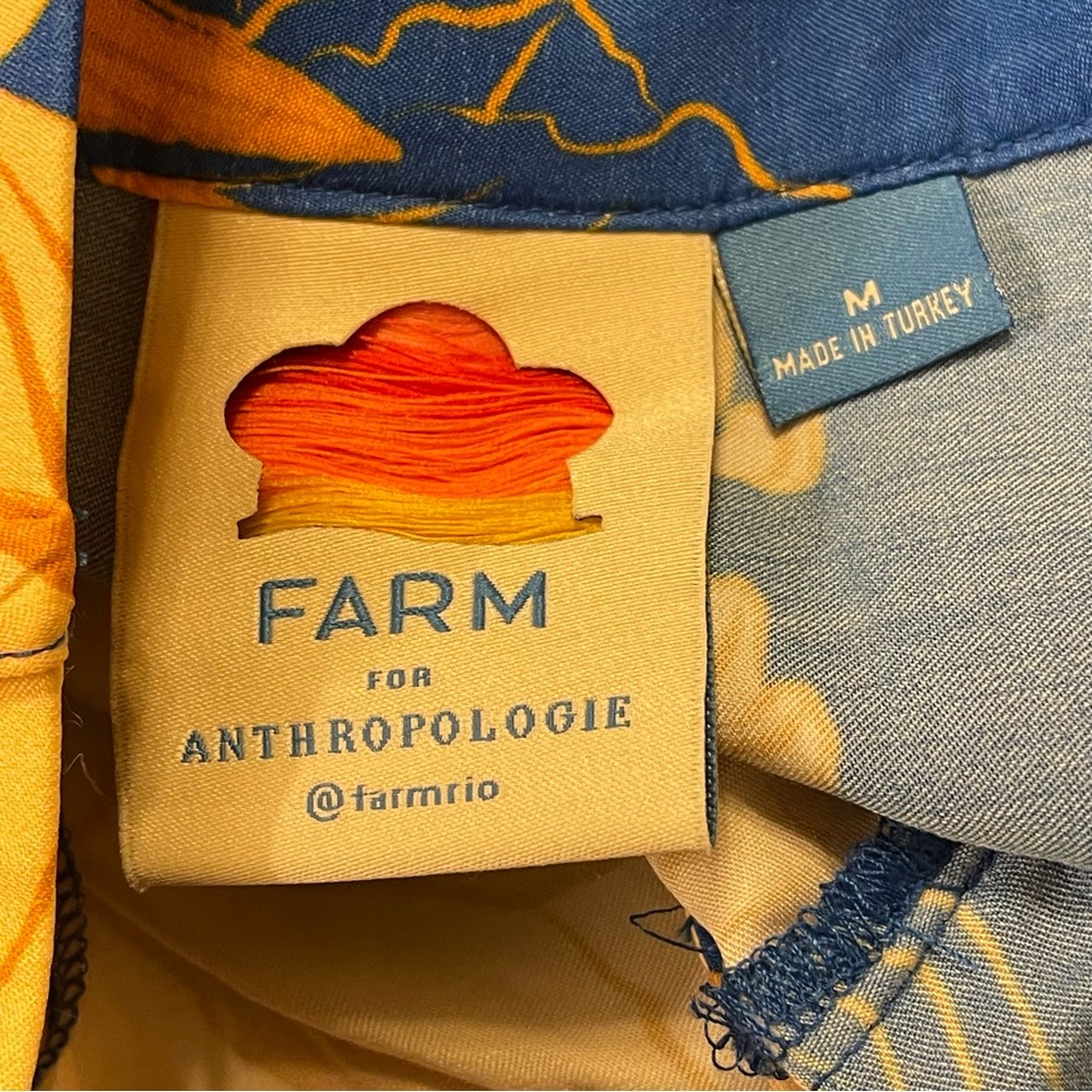 FARM Rio Blue Wide-Leg Floral Pants with Yellow/Gold Blooms - Picture 9 of 10